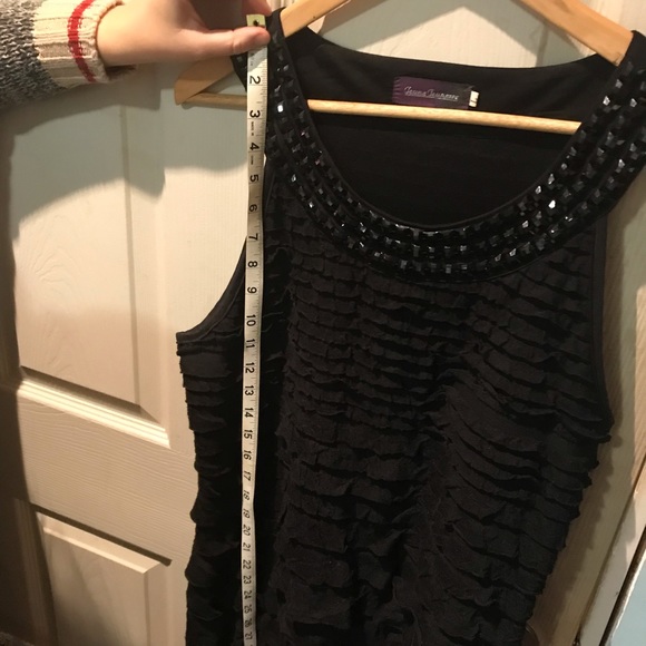 Ruffled Black dress with Beaded Neckline - Picture 3 of 7